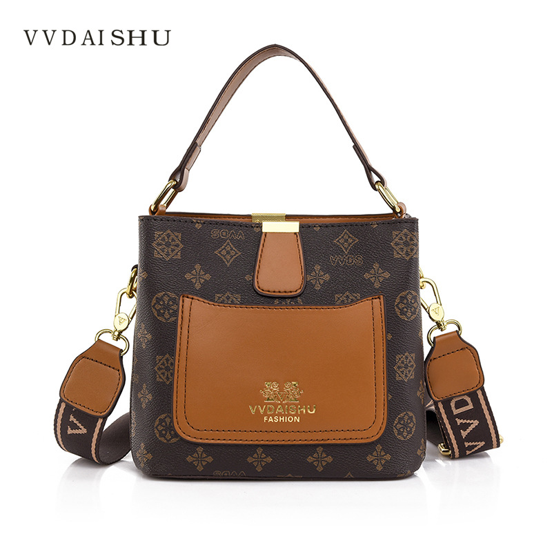 唯唯袋鼠2023新款直播款水桶包老花女包女士单肩包时尚百搭斜挎包