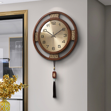 VQA3新中式实木挂钟客厅家用大气钟表挂表2023新款免打孔挂墙