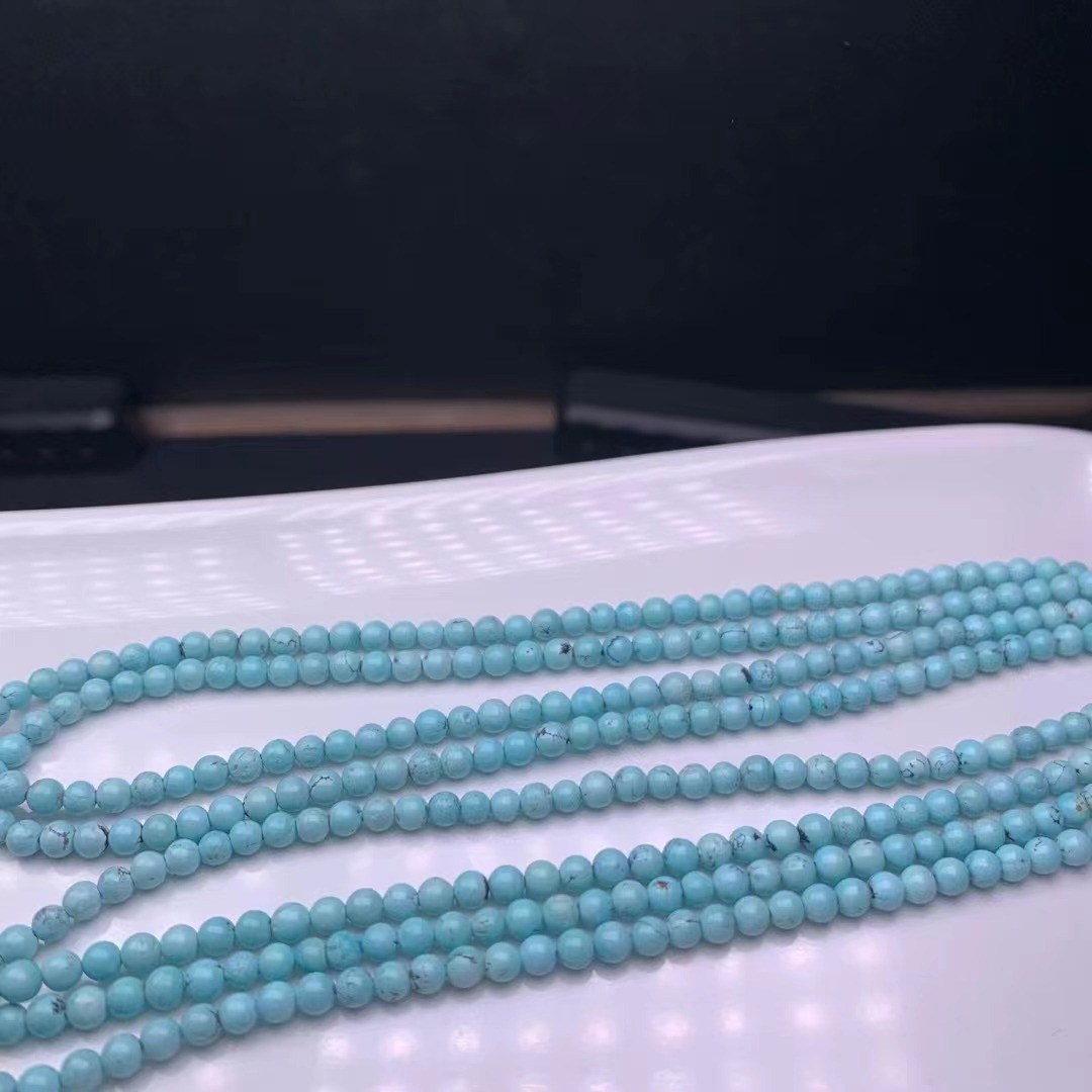 原矿绿松石圆珠小米珠配链 diy饰品配饰瓷度好成色漂亮盘玩易上色