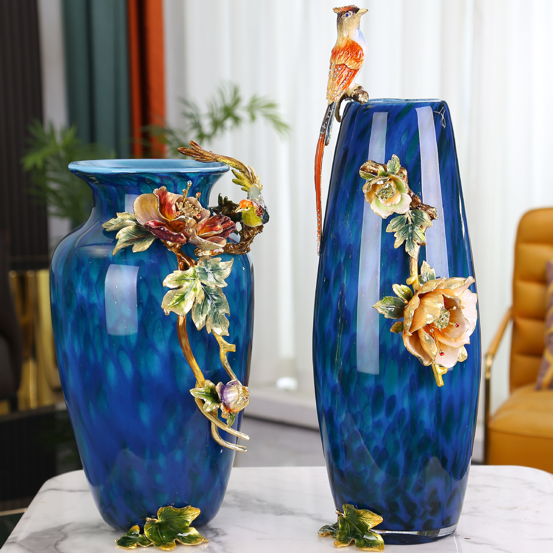 Enamel Vase Decoration European Style Hallway TV Cabinet Creative Living Room Glass Flower Arrangement Bottle Domestic Ornaments