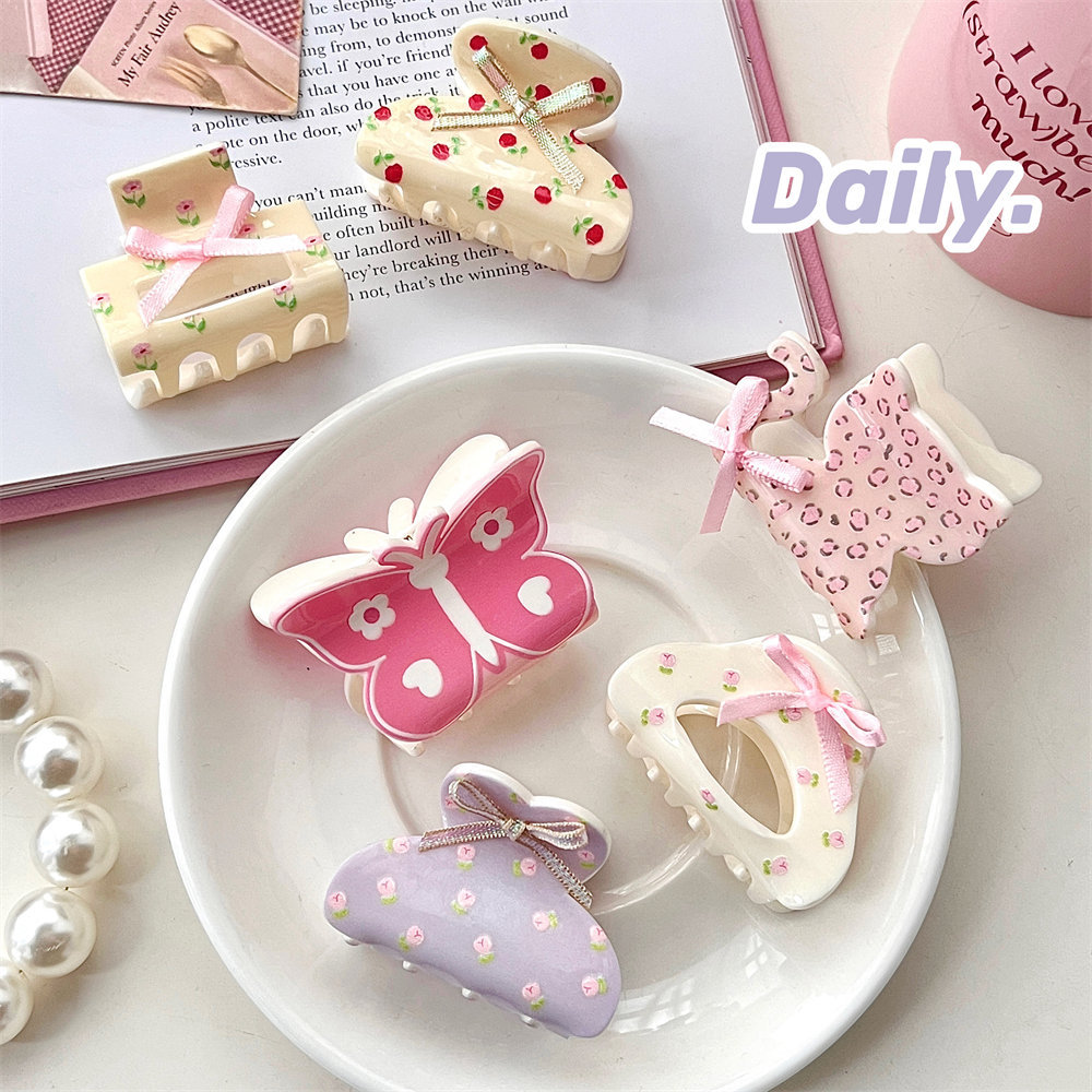 cute sweet bow floral small jaw clip elegant graceful shark clip high sense barrettes hairpin hair ornaments headdress