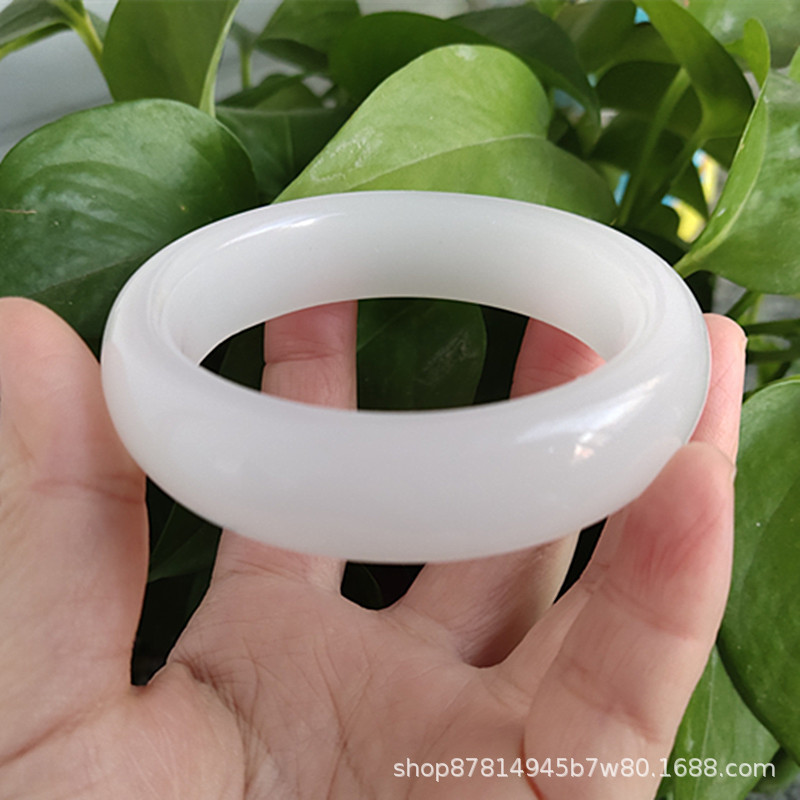 玻璃仿和田玉高仿白玉手镯玻璃镯子地摊热销十元模式女外蒙料手镯