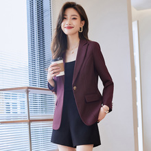 深紫色西装外套女2023新款春秋高级感修身收腰百搭小个子女士西服