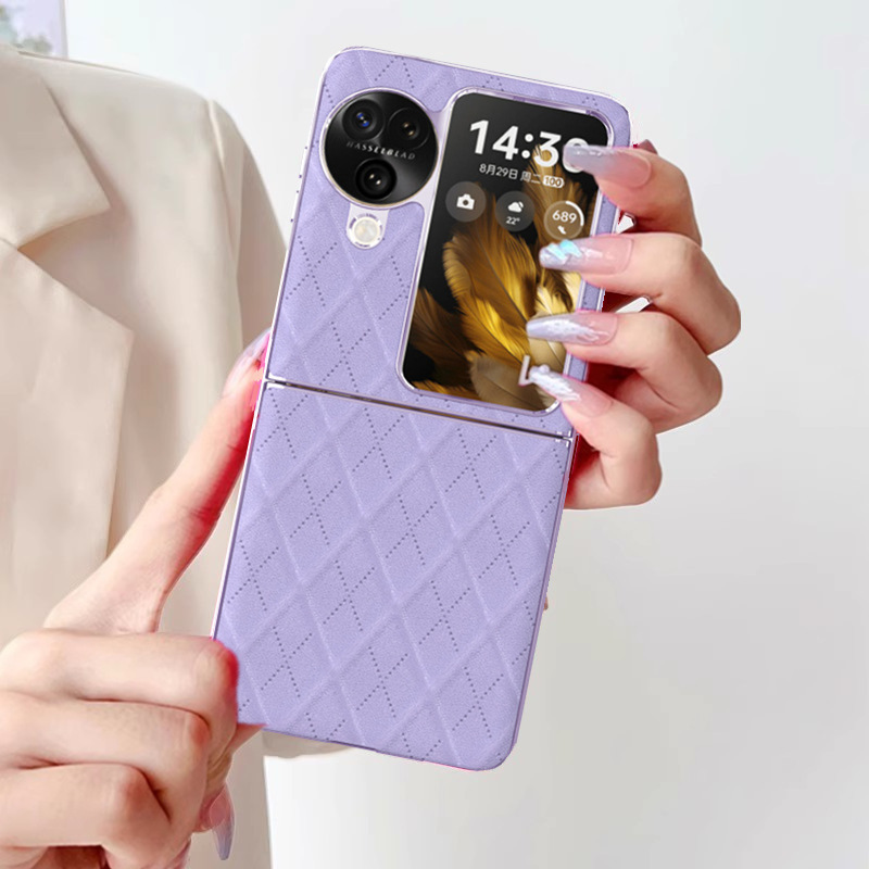 适用于oppo find n3flip手机壳菱格电镀银边findn2flip皮质保护套