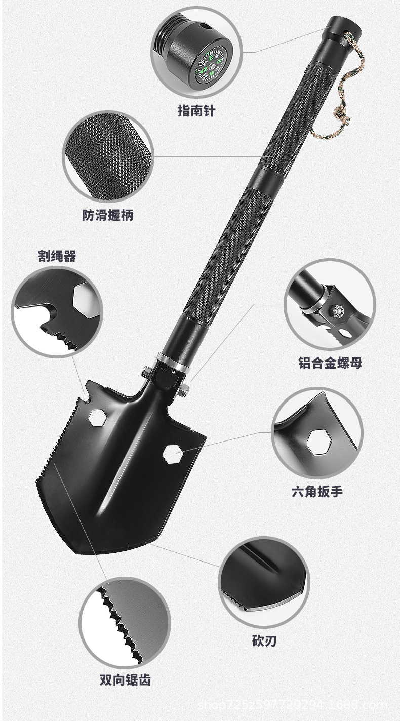 厂家批发新款户外工兵铲子折叠多功能铁锹锰钢野营用品装备兵工铲