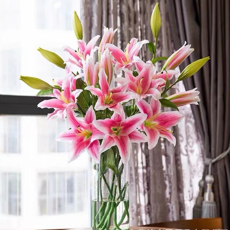 含阳花语 仿真花4头卡布百合装饰假花绢花家居客厅落地桌面摆件室