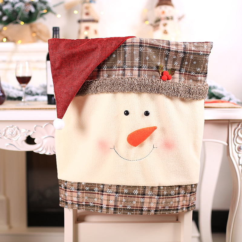 Christmas Decorations Santa Claus Chair Cover Snowflake Checked Cloth Chair Cover Christmas Holiday Party Decoration Props