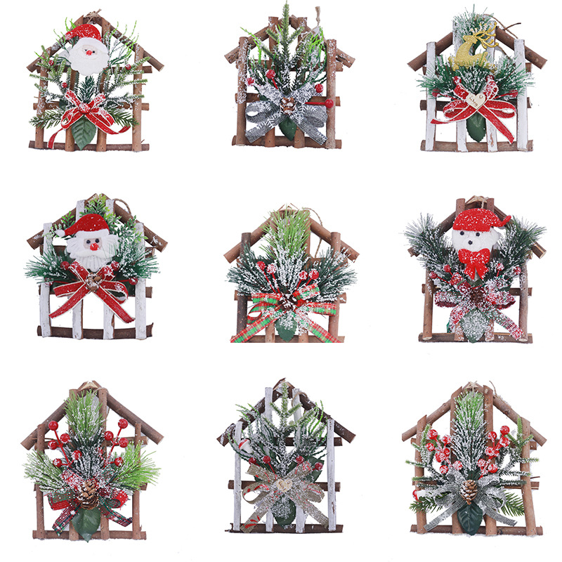 Christmas Decoration Wooden House 16/19/23cm Christmas Decoration Door Hanging Christmas Pendant Hotel Mall Layout