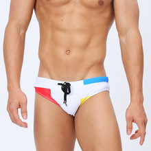 UXH 跨境新款男士印花撞色小三角泳裤贴身低腰时尚性感游泳三角裤