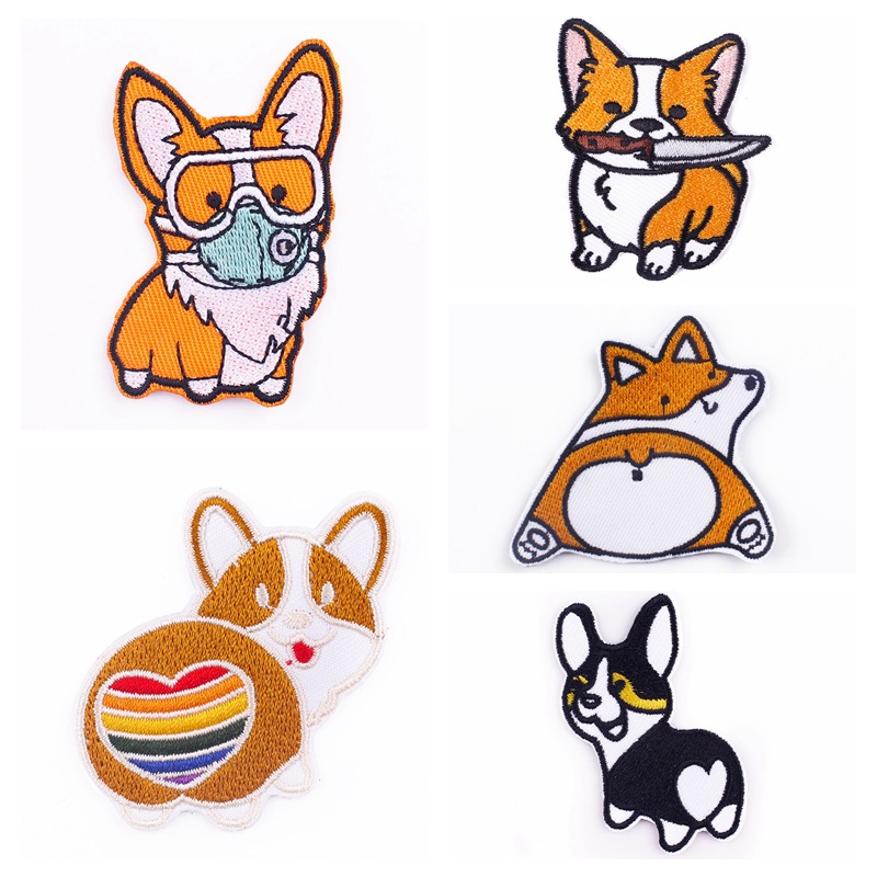 跨境爆款个性卡通柯基布贴diy服装t恤带背胶宠物补丁贴现货-阿里巴巴