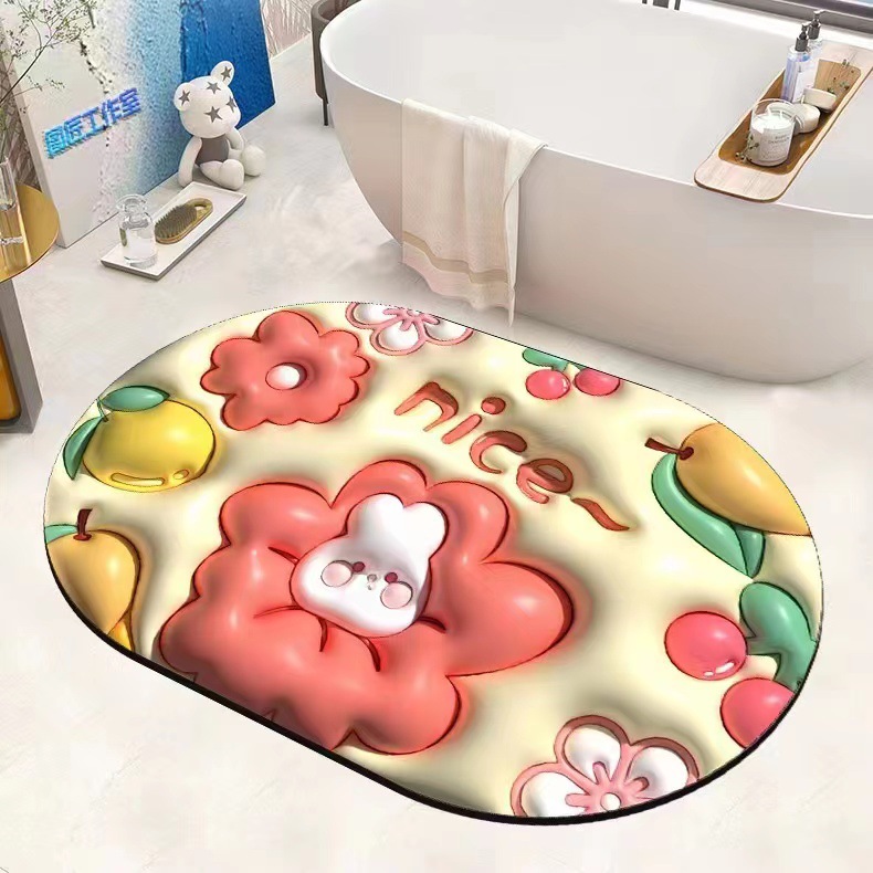 New 3D Diatom Ooze Carpet Floor Mat Water-Absorbing Quick-Drying Foot Mat Bathroom Crystal Velvet Floor Mat Wholesale