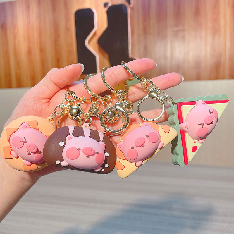 New Cute Bread Piggy Keychain Cartoon PVC Doll Bag Package Pendant Car Key Ring Gift Wholesale