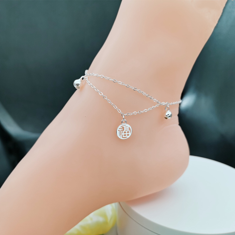 新品仙子福牌铃铛女生时尚镀银脚链高颜值夏季显气质脚饰送朋友