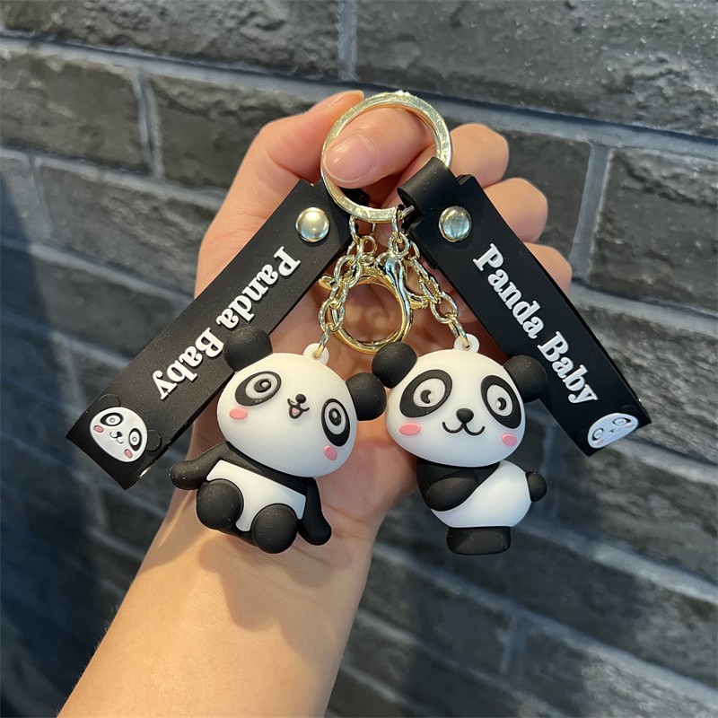 Creative Cartoon National Fashion Panda Keychain Cute Sport Funny Lesser Panda Key Chain Men's and Women's Handbags Pendant Wholesale