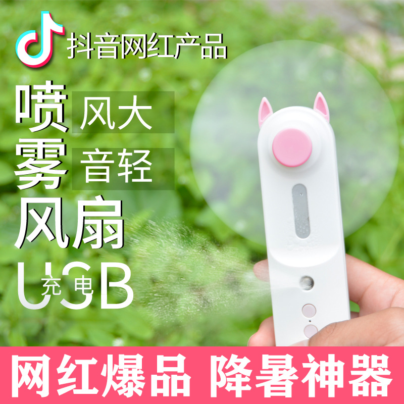 Cross-Border Usb Charging Spray Fan Water Replenishing Instrument Portable Cartoon Pocket Fan Handheld Mini Little Fan Gift