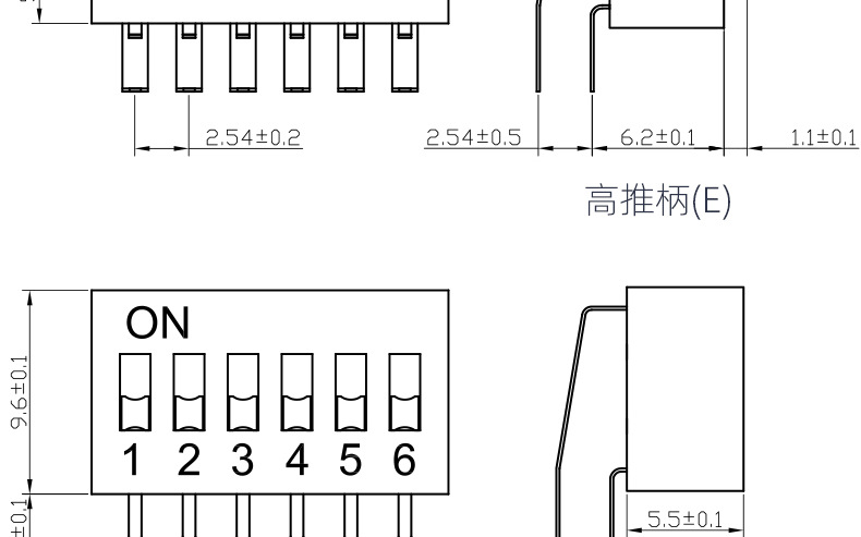 厂家直销da06位拨码开关6位侧拨90度红色拨码开关6p弯脚侧拨