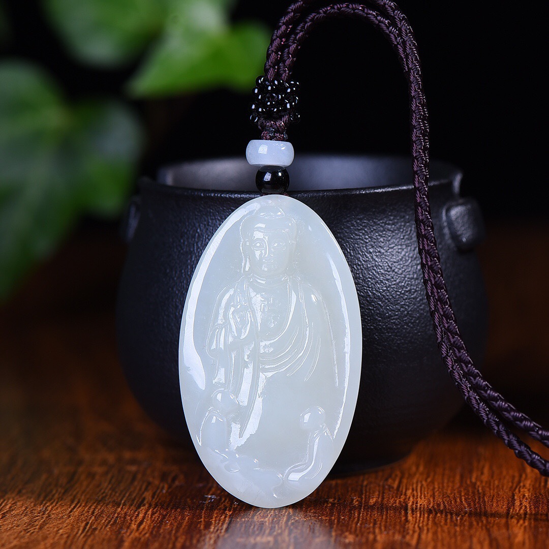 新疆和田玉童子拜佛寓意吉祥男女款佛像玉石吊坠挂饰挂件送证书