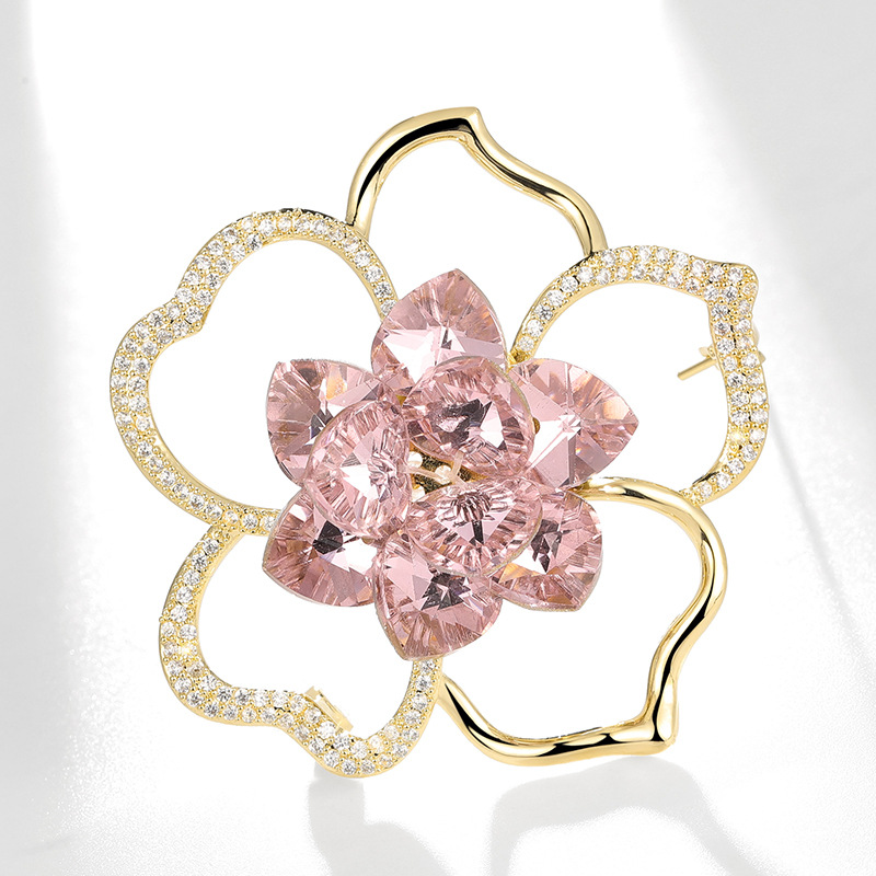 迪莉雪 炫彩水晶山茶花胸针直播引流款大衣胸花别针 气质时尚配饰