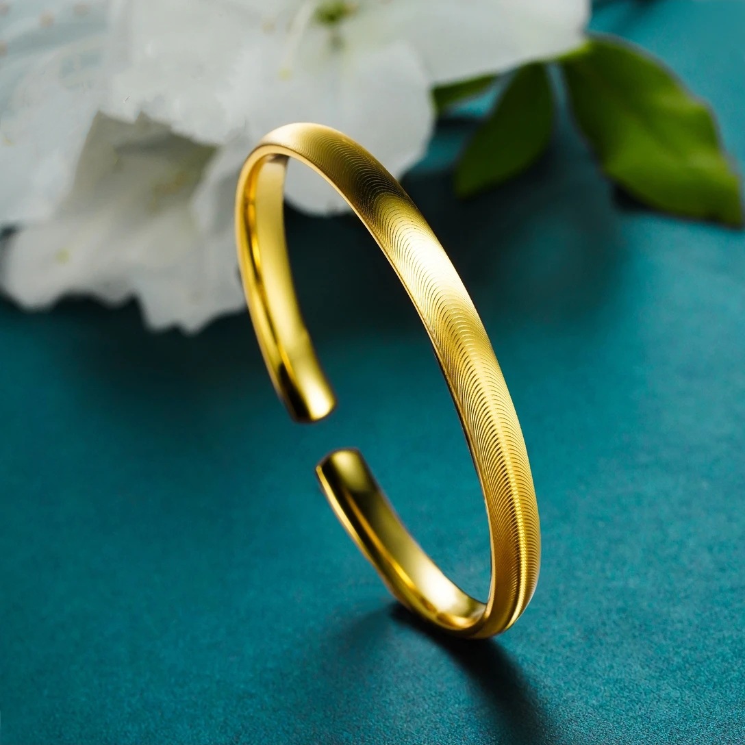 9开口金色猫眼手镯年轻款波浪纹电镀黄金银饰直播爆款-阿里巴巴