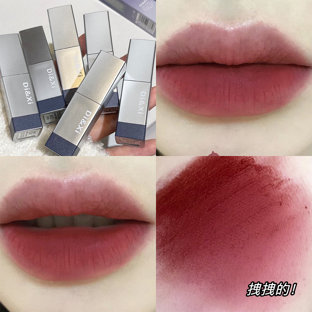 Di & Xi Thick Mist Velvet Lip Mud Matte White Square Tube Lipstick Color Lifting All-Match Cheap Makeup Cross-Border Wholesale