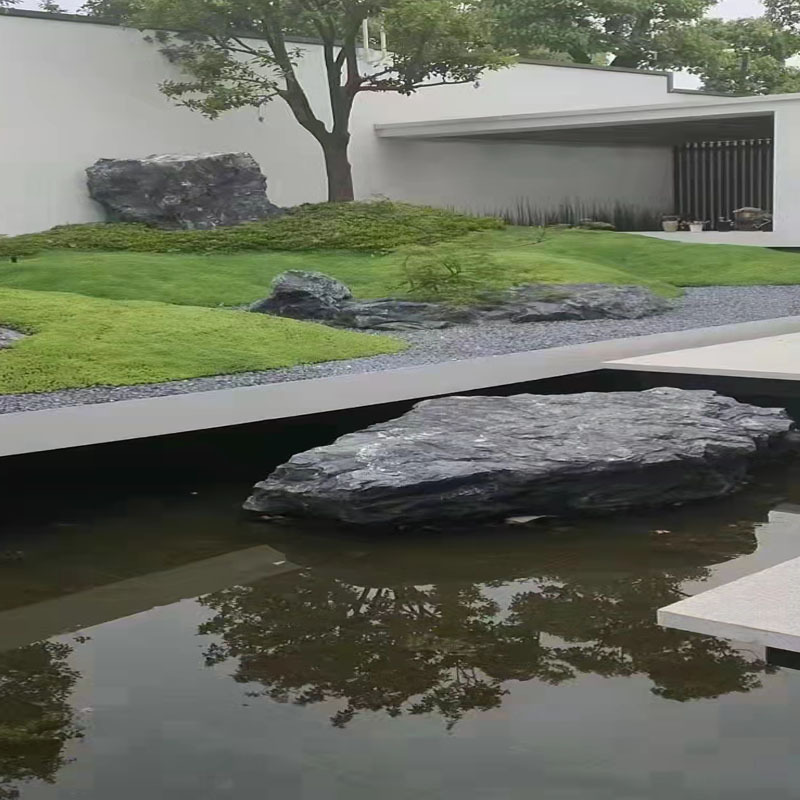 黑山石园林景观石 日式庭院枯山水石 黑山石切片 野山石别墅造景