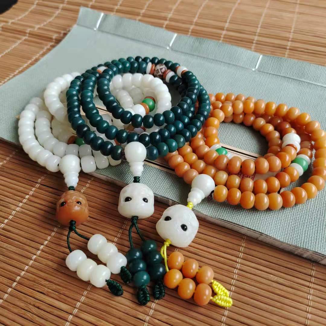 天然菩提根阿呆手串 108颗个白玉菩提阴皮风化菩提佛珠手链念珠