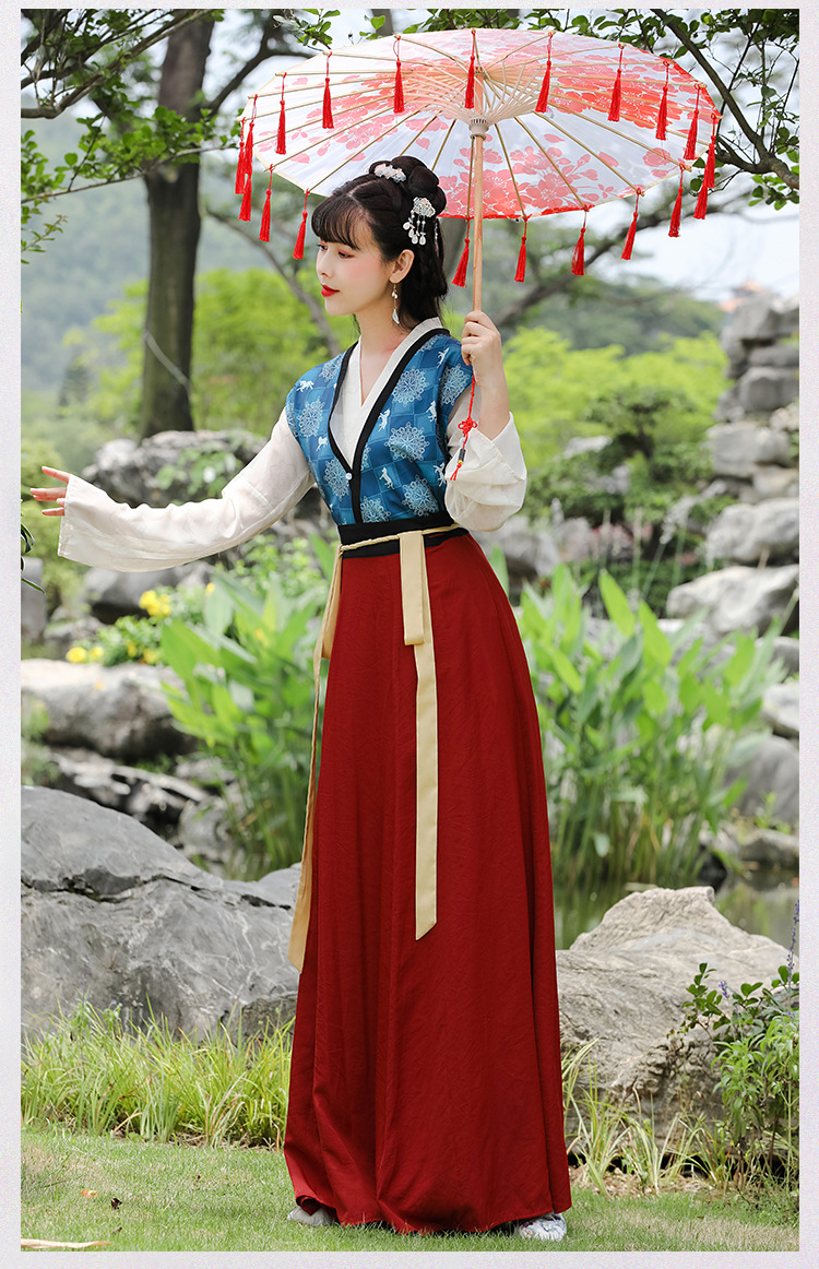 8171原创汉服女唐制国风印花交领褙子八破交窬裙日常显高显瘦套装