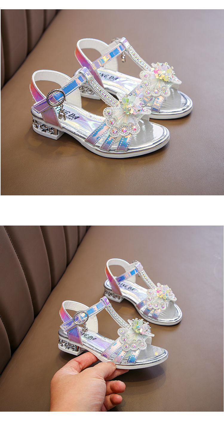 女童凉鞋洋气公主鞋儿童高跟鞋女小学生水晶鞋夏季新款女孩表演鞋