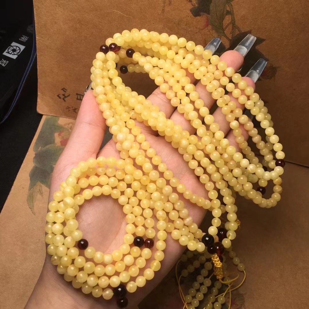 天然蜜蜡佛珠蜡质浓郁长款项链配饰多圈手链可塘珠宝产地货源批发