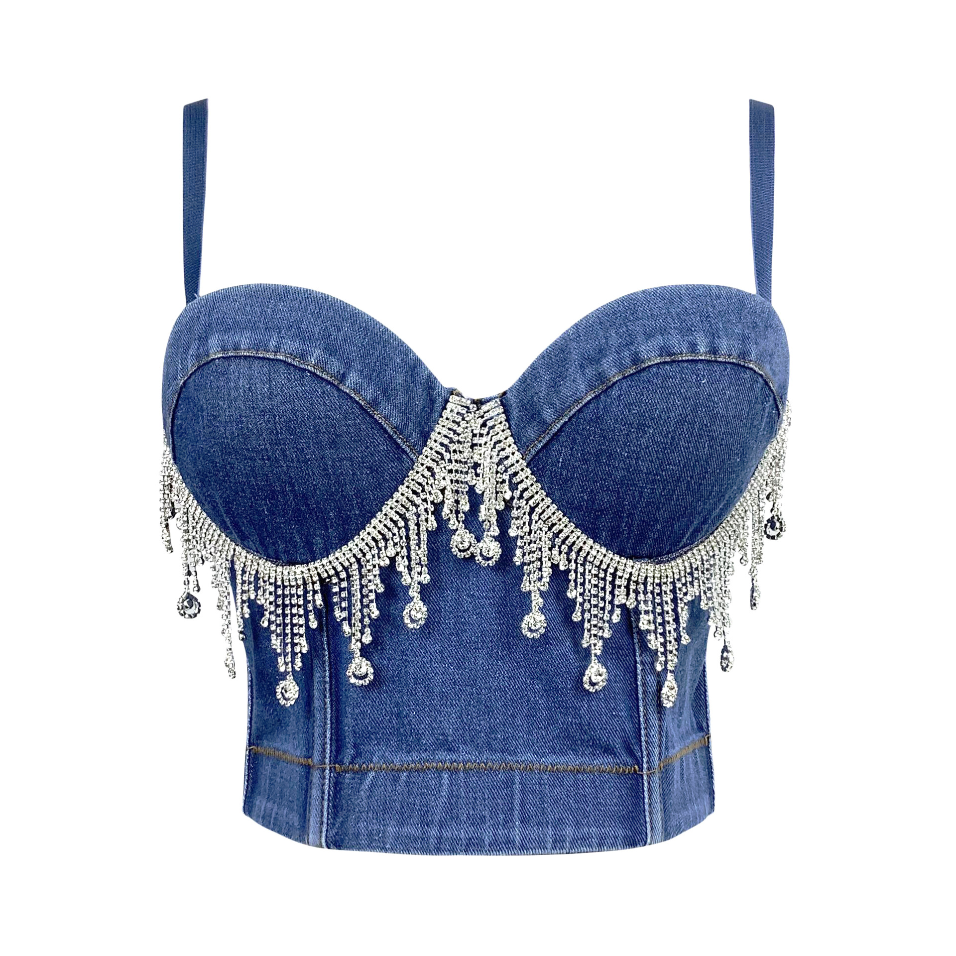 跳舞表演唯美流苏链条吊带牛仔裹胸夜店蹦迪露背外穿胸衣文胸背心