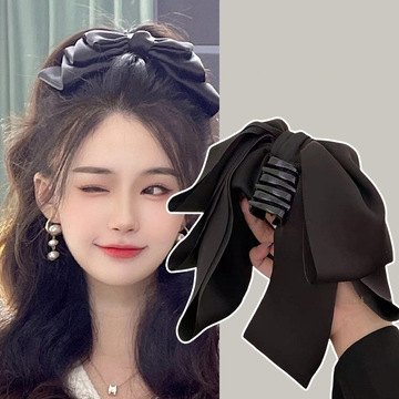 在逃公主蝴蝶结飘带发夹发饰超大号抓夹女后脑勺缎面马尾夹子头饰