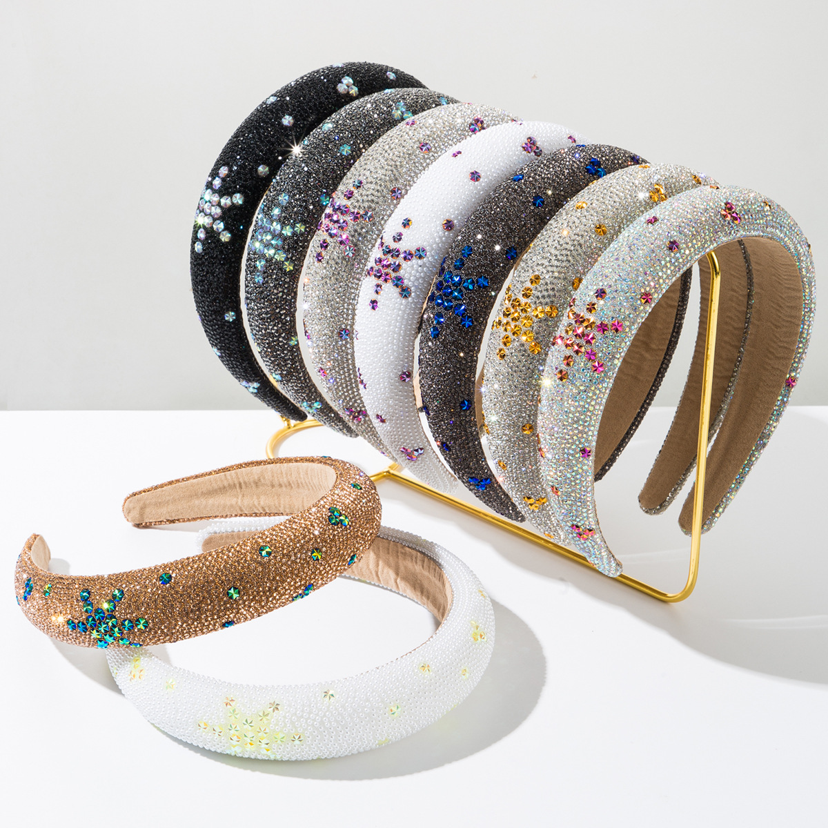 新款韩国高级感海绵六芒星镶钻发箍名暖时尚宴会百搭高档发饰发卡