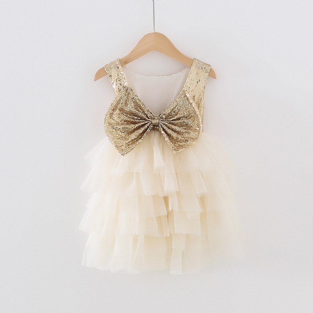 儿童亮片公主裙蝴蝶结新款蓬蓬网纱裙无袖跨境裙子tutu女孩连衣裙