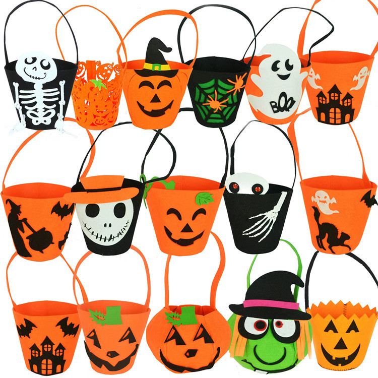 Halloween Props Felt Bag Kindergarten Children's Portable Candy Bucket Pumpkin Bag Ghost Festival Gift Props Candy Bag