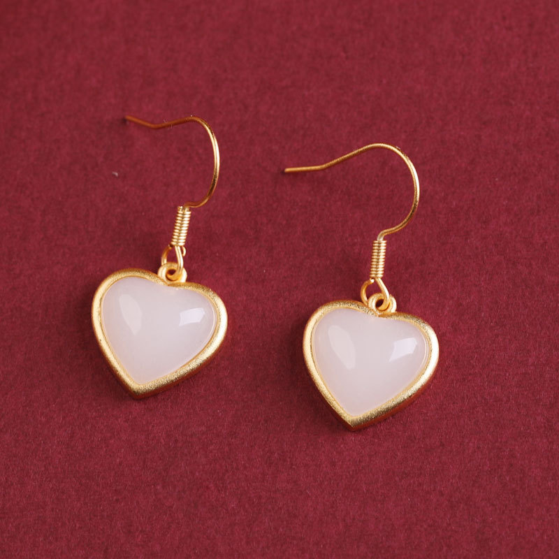 江南初见2021年心形耳环时尚短款白玉个性气质耳坠耳饰简约女