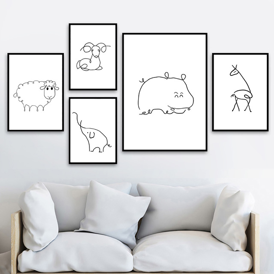 北欧现代抽象线条动物装饰画芯帆布画酒店配画亚马逊wish画芯
