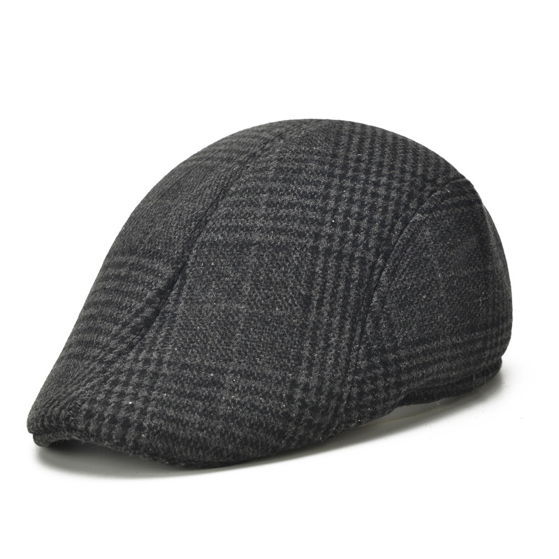 Factory Direct Sales Autumn and Winter New Woolen Plaid Middle-Aged and Elderly Men and Women Advance Hats Peaked Cap Hats for the Elderly