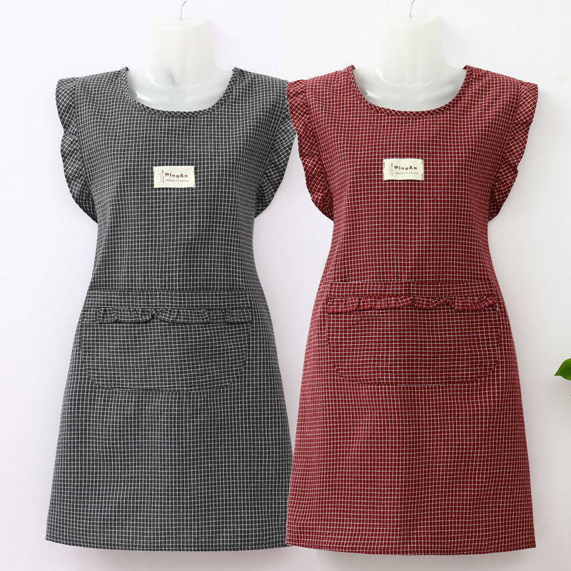 新款无袖围裙纯棉格子围裙厨房做饭防油时尚家居无袖围裙可爱坎肩