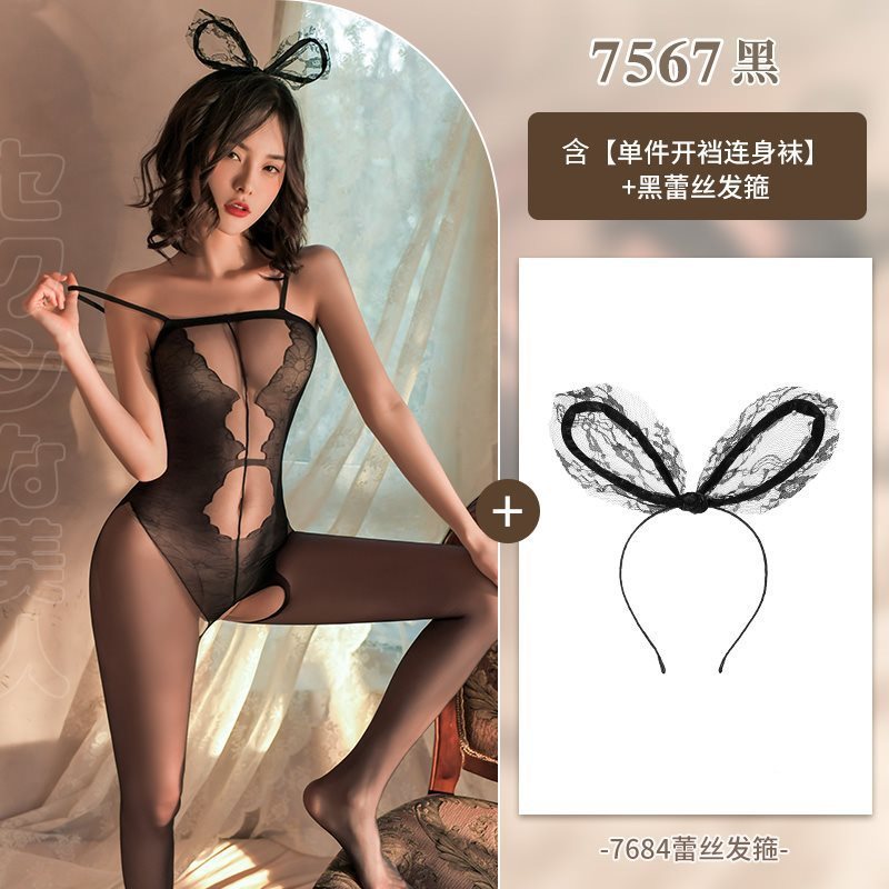 Sexy Underwear Open Full Body Jumpsuit See-through Passion Stockings Temptation Tearing Black Silk Supplies Free of Removal