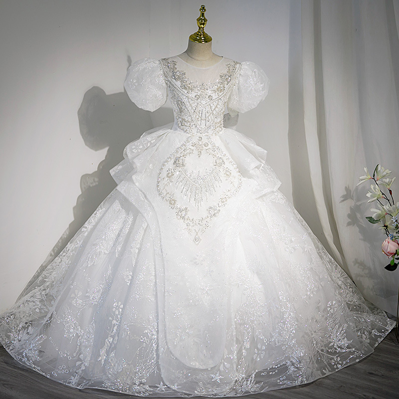 女童礼服公主裙花童婚礼小女孩礼服儿童主持人钢琴演出服拖尾礼服