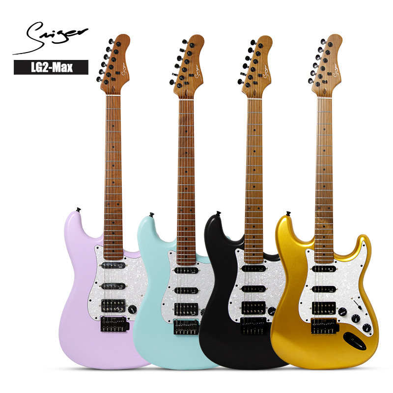 新品电吉他 硝基漆哑光琴体 配件全黑 烤枫木琴颈指板-阿里巴巴