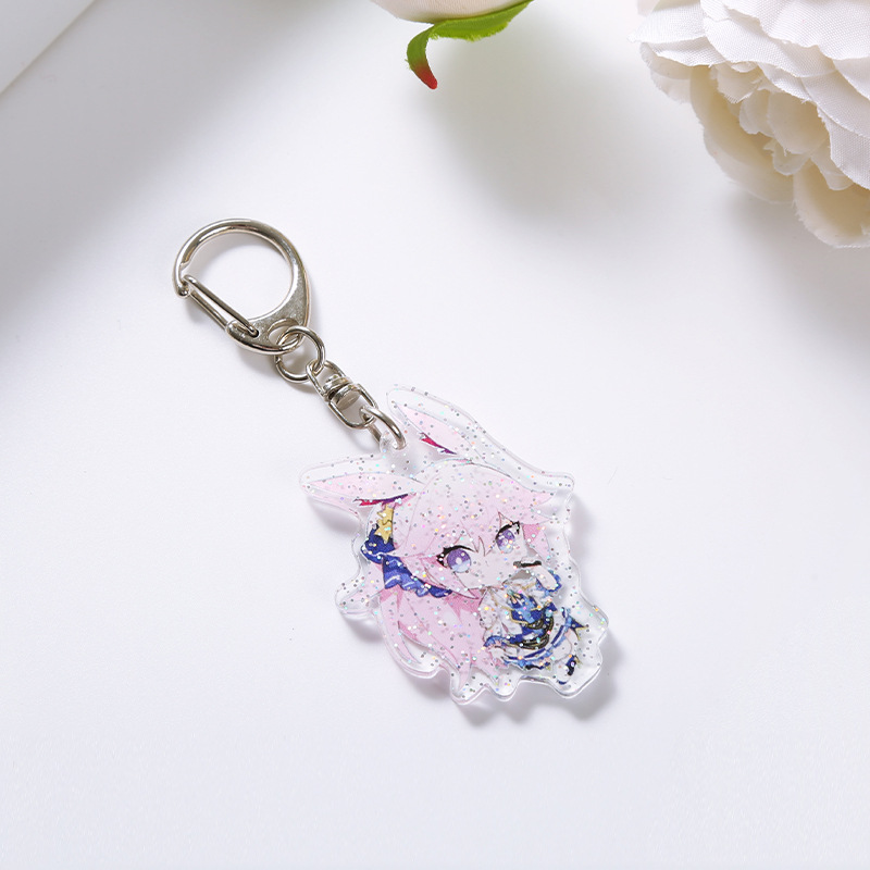 Double Layer Anime Acrylic Keychain Key Card Transparent Face Powder Keychain Fluorescent Backpack Hanging Ornament