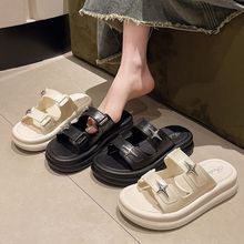 2025年新款时装拖鞋女十字星双带夏季外穿家居厚底休闲沙滩凉拖鞋