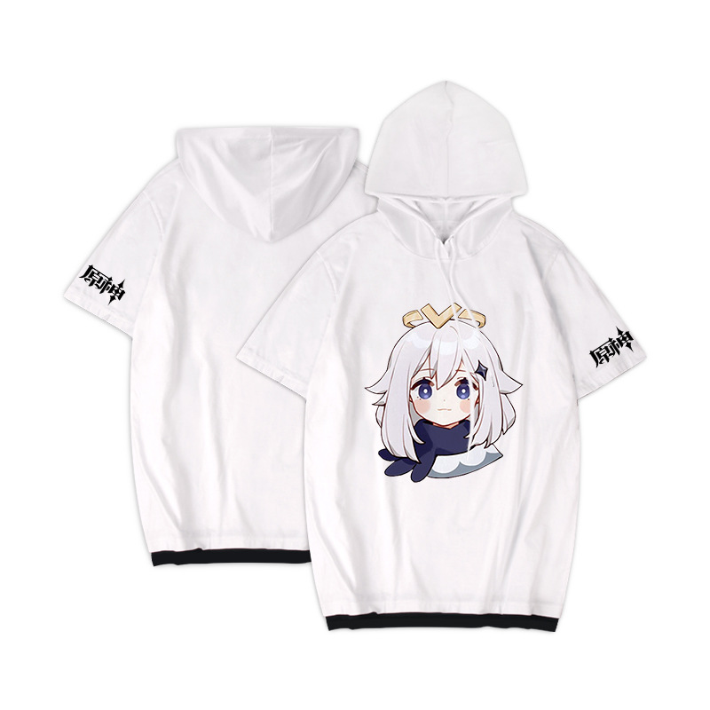 原神t恤动漫短袖连帽衫假两件t恤游戏周边可莉刻晴cos印象痛衣服