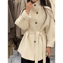 2023秋冬新款韩版高端立领双面羊绒大衣女中长款小个子羊毛呢外套