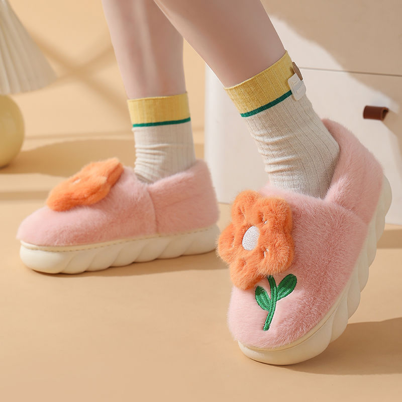 Cotton Slippers Women's 2023 Winter New Bag Heel Warm Non-Slip Indoor Slippers Home Fleece-lined Thickened Fluffy Cotton Shoes