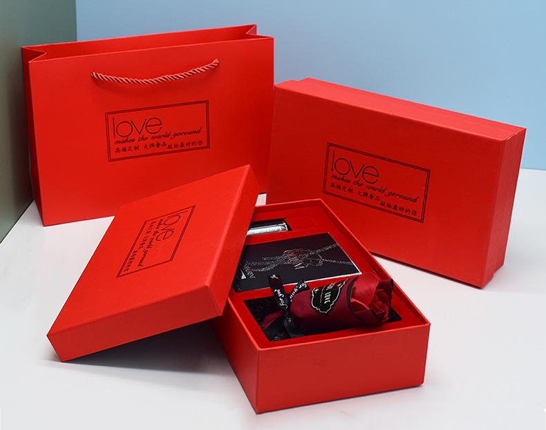 现货红色美妆情人节表白口红香水礼盒玫瑰花束高端大牌奢品包装盒