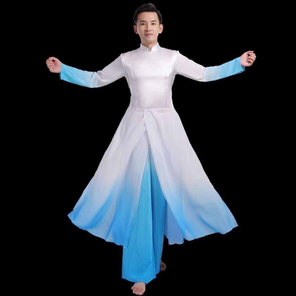 古典舞演出服男生中国风纱衣现代舞蹈文艺表演服飘逸古装长款套装古典