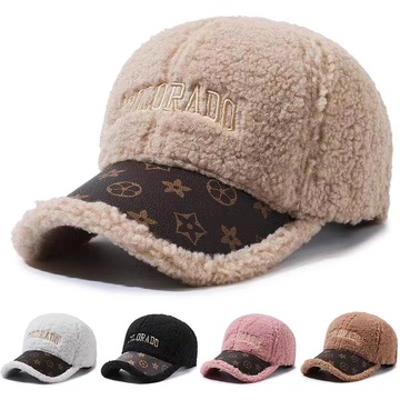 帽子女秋冬季毛绒棒球帽韩版潮硬顶皮檐羊羔毛时尚百搭鸭舌帽男帽