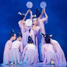 儿童古典舞演出服女款江南少女舞蹈服胭脂妆桃花笑中国风纱衣